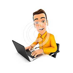 3d man works on laptop